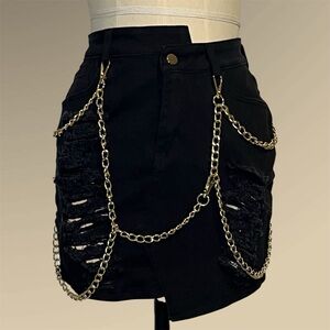Dolls Kill Black Denim Chain Mini Skirt